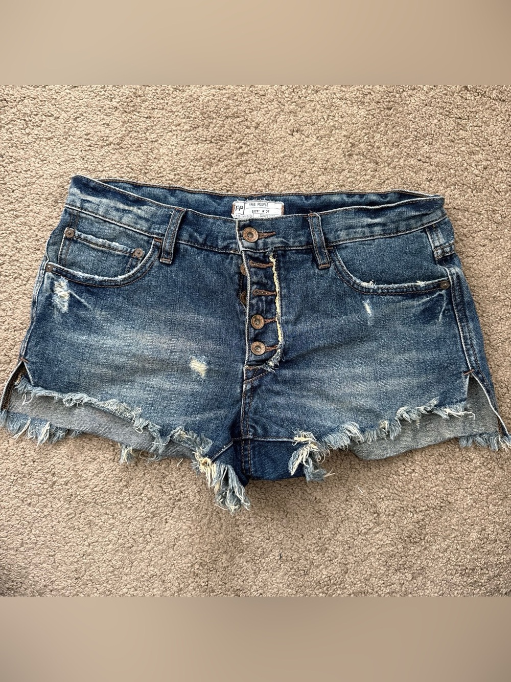 Free People Distressed Dark Blue Denim Shorties